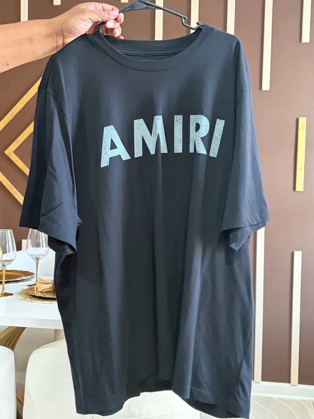 AMIRI Black T-Shirt with Silver Logo Print